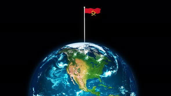 3d Rotated Planet Earth On Flying Angola Flag Flag Animation alt