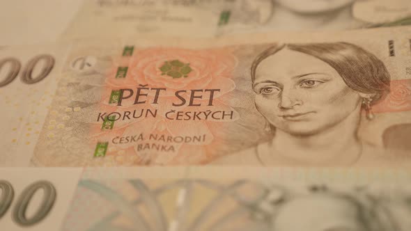 Denominations of  Czechia crown banknotes slow tilt 4K 2160p 30fps UltraHD footage - Tilting on Czec alt