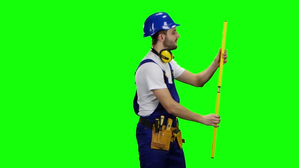 Brigadier Measures the Angles with the Construction Level, Green Screen alt