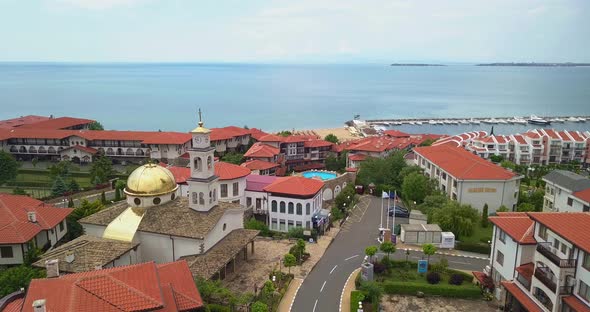 Sea Shore and Orthodox Church of Saint Vlasiy in Sveti Vlas Bulgaria
