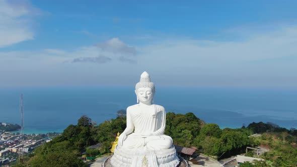 White big Buddha famous tourist travel landmark in Phuket, Thailand.