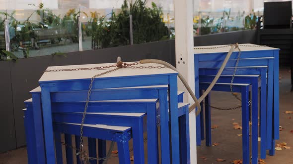 Second Wave Quarantine in Spain View of Closed Terrace Restaurants and Bars Following an Outbreak of alt