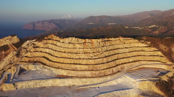 Aerial View of a Gypsum Quarry Mine on the Coast of Crete, Greece