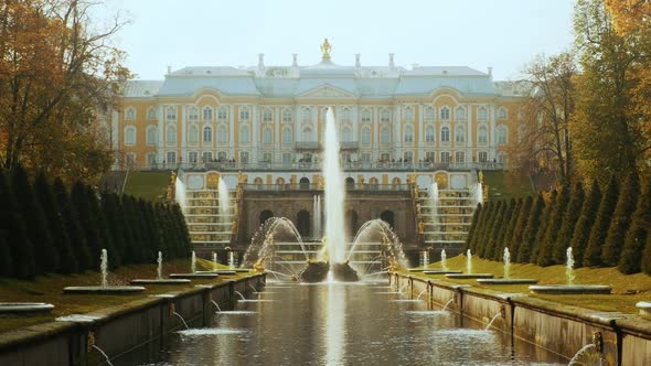 Russia, St. Petersburg Peterhof October 17, 2020 Cascade Samson in Peterhof