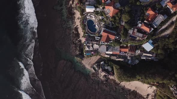Aerial View of Famous Party Place Single Fin in Uluwatu.