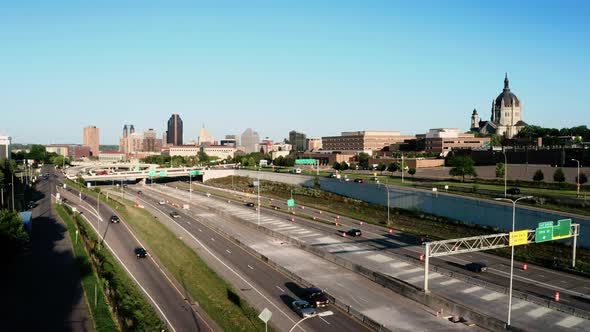 Aerial View Elevating up Over Downtown St. Paul Minnesota