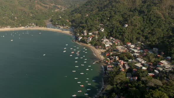 Summer Paradise At The Yelapa Beach Resort In Jalisco, Mexico. Aerial Drone Shot alt