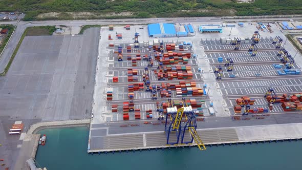 Aerial top view of container logisctics shipping in Laem Chabang, Chon Buri, Thailand alt