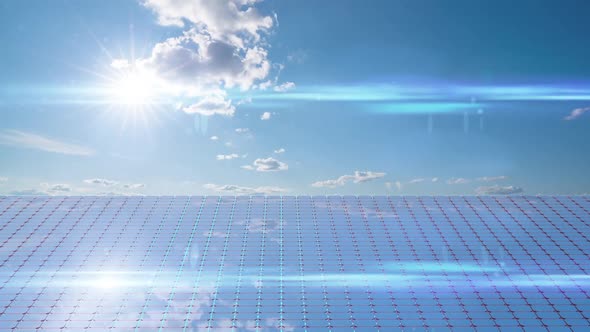 Clouds Float Quickly Over Solar Power Plant Panels