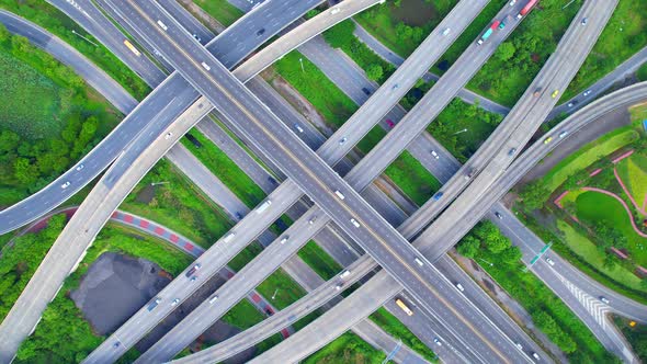 4K : Top view of Highway road junctions. alt