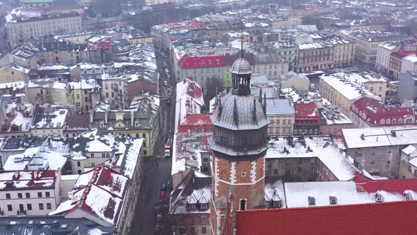 Aerial View of the Historical Center of Krakow Church Wawel Royal Castle in Winter alt