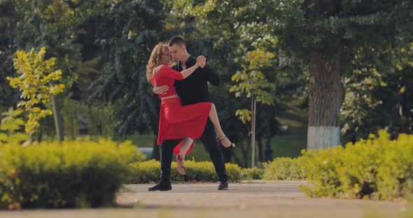 Professional Dancers are Training Tango Movements in the Park