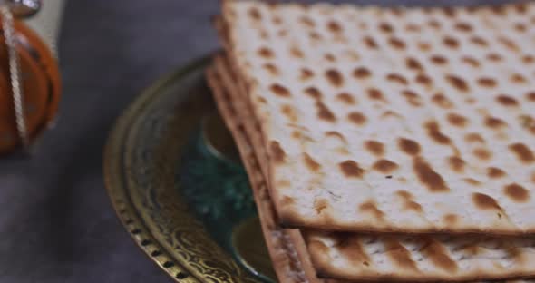 Pesach Jewish traditional celebration with kosher matzah on passover holiday alt