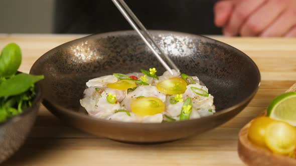 Decorating Peruvian Ceviche Closeup alt