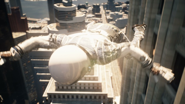 Astronaut Flying In A Metropolis