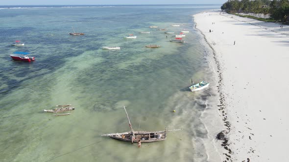 Boats in the Ocean Near the Coast of Zanzibar Tanzania Slow Motion alt