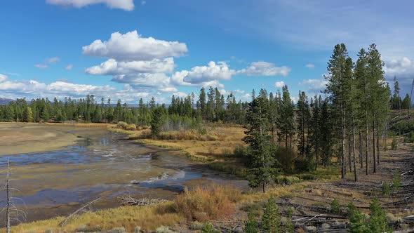 Flying over the landscape in Montana near West Yellowstone alt