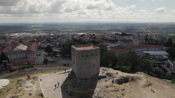 Drone flight over the Tower of Castelo da Guarda, Guarda Castle, in Portugal