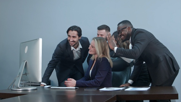 Group of multiracial businesspeople together videoconferencing