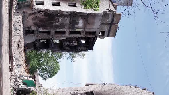 Vertical Video of Borodyanka Ukraine  House Destroyed By War alt