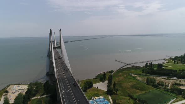 Vasco da Gama Bridge Aerial View alt
