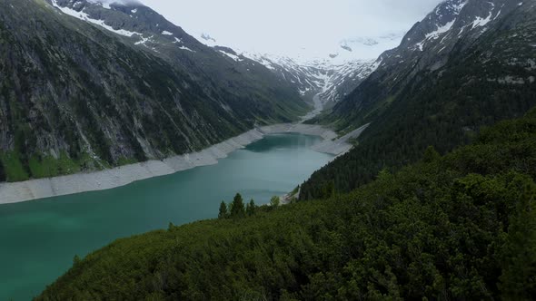 Beautiful Aerial View of Schlegeisspeicher Lake in Zillertal Tirol Austria alt