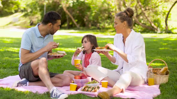 Family Eating Sandwiches on Picnic at Summer Park, Stock Footage ...