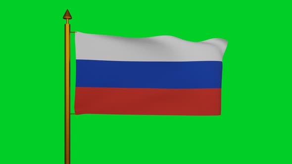 National flag of the Russian Federation waving with flagpole on chroma key, russian tricolour flag alt