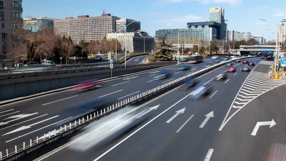 Beijing Night Highway Traffic Aerial Cityscape Panorama China Timelapse Pan Up alt
