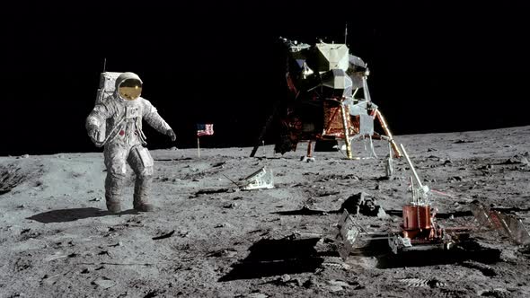Astronaut jumping on the moon