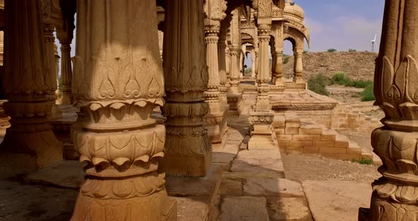 Bada Bagh Cenotaphs (Hindu Tomb Mausoleum) Made of Sandstone in Indian Thar Desert. Jaisalmer alt