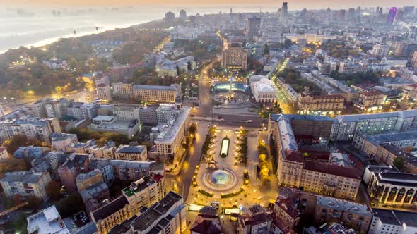 Aerial of Maydan Nezalezhnosti, the Central Square of Kiev, Kyiv, Ukraine