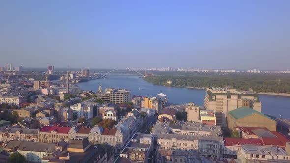 Aerial View of Podil District on the Bank of Dnipro