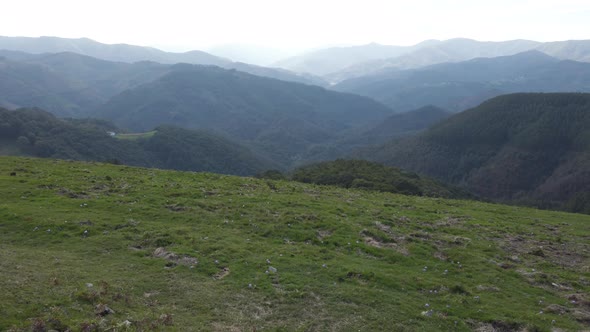 Green mountain stabilized shot. Basque Country, Spain alt