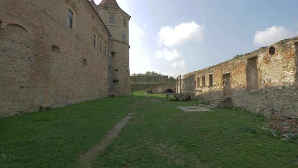 The courtyard of a medieval fortress alt