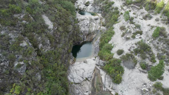 Drone tilt shot of 7 sete lagoas in Geres national park in Portugal, landscape