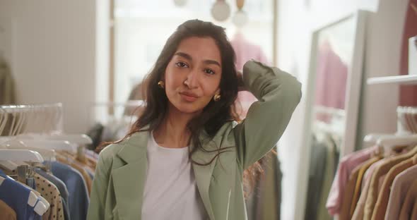 Confident Smiling Woman Retail Seller Entrepreneur Clothing Store Small Business Owner Looking at alt