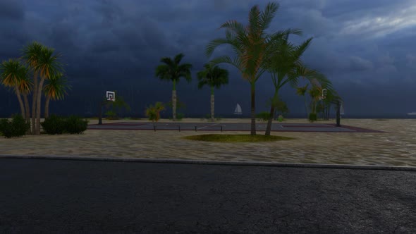 Basketball Court With Rain