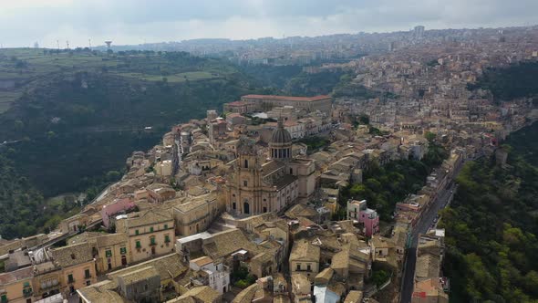 Bird's-eye View of the City of Ragusa. Island of Sicily Italy