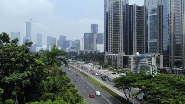 Aerial view of cityscape and skyscrapers buildings in Jakarta