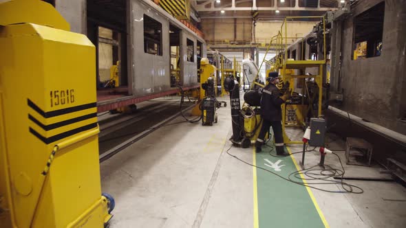 Camera Moves Along the Subway Car Manufacturing Workshop