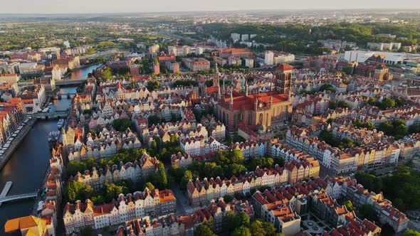 The Camera Flies Over the Old City Center in the Denmark