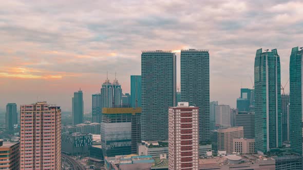 Sunrise Cityscape Illuminated Downtown City Commuter Street Skyscraper Building alt