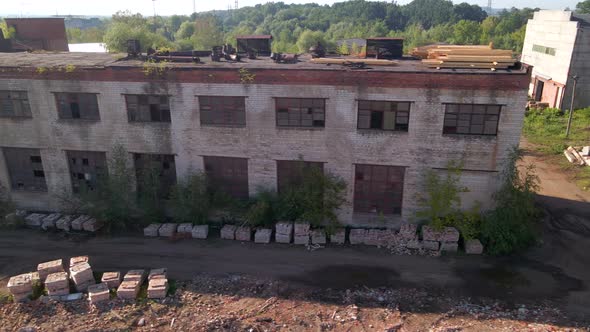 Aerial View of the Building of an Old Dilapidated Factory alt