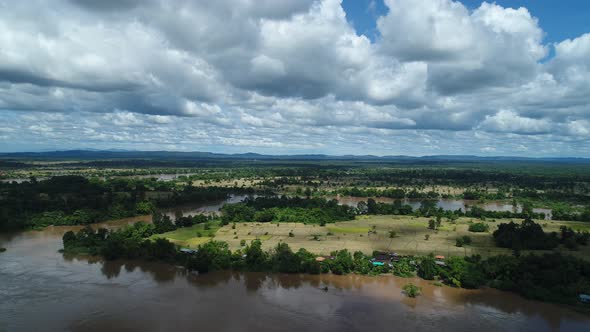 Si Phan Don or 4.000 islands near Don Det in southern Laos from the sky alt