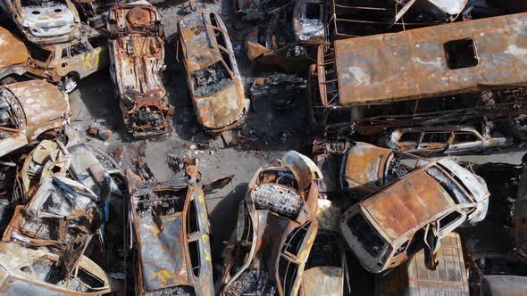 War in Ukraine a Dump of Shot and Burned Cars in the City of Irpen Near Kyiv alt