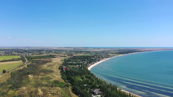 The coast of the Azov Sea. Aerial view of the coastline