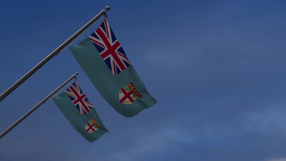 Fiji Flags In The Blue Sky - 4K