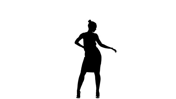 Attractive Social Latina Dancer in Skirt Dancing, on White, Silhouette alt