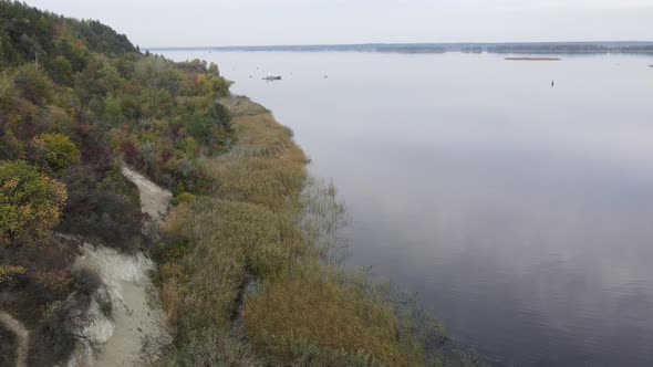 Beautiful Aerial View of the River Dnipro. Ukraine, Slow Motion alt